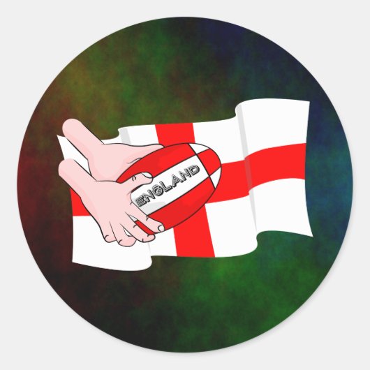 イングランド・ラグビー・チーム・サポーター国旗とボール ラウンドシール (正面)