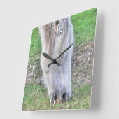 イングランド,ワイルドグレーズニューフォレストポニーハンプシャー スクエア壁時計 (傾斜)