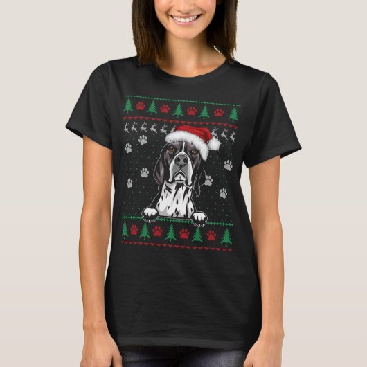 イングリッおもしろいドポインタクリスマス醜いセーター犬L Tシャツ (正面)