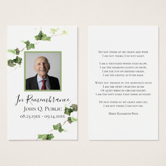 イングリッシュアイビーつる植物グリーナリー葬儀記念祈りの言葉 (正面&裏面)