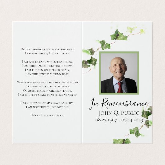 イングリッシュアイビーつる植物グリーナリー葬儀記念祈りの言葉 名刺 (外部フラット)