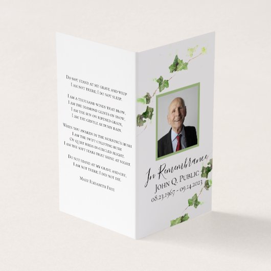 イングリッシュアイビーつる植物グリーナリー葬儀記念祈りの言葉 名刺 (外部)
