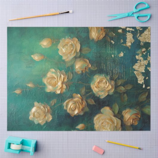 イングリッシュイエローローズ金ゴールドフォイルエメラルド深いグリーン 薄葉紙 (クラフト)