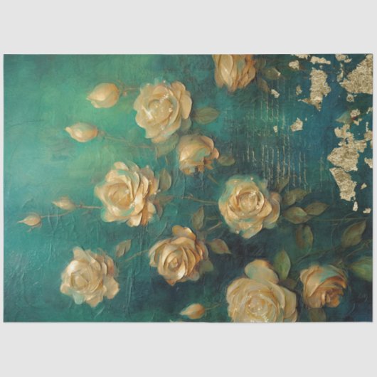 イングリッシュイエローローズ金ゴールドフォイルエメラルド深いグリーン 薄葉紙 (正面)