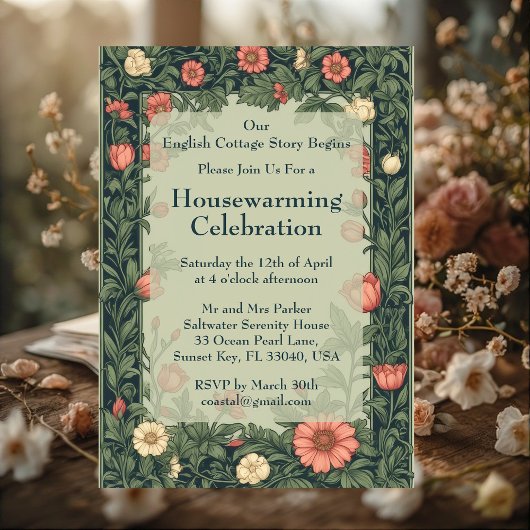 イングリッシュカントリー　ウィリアムモリススタイルのハウスウォーミン 招待状