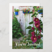 イングリッシュガーデンのホリホックと花 招待状 (正面/裏面)