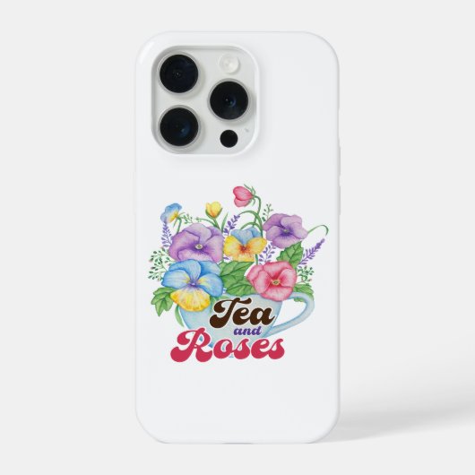 イングリッシュガーデンスタイルの紅茶とバラのフラワーアート iPhoneケース (裏面)