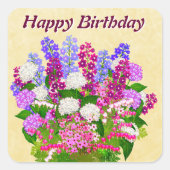 イングリッシュガーデンフラワーズハッピーバースデーシール スクエアシール (正面)