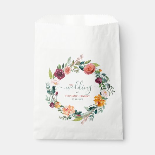 イングリッシュガーデンフラワーズリースカスタムウェディング文字 フェイバーバッグ (正面)