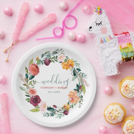 イングリッシュガーデンフラワーズリースカスタムウェディング文字 ペーパープレート (パーティー)