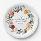 イングリッシュガーデンフラワーズリースカスタムウェディング文字 ペーパープレート (正面)