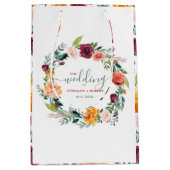 イングリッシュガーデンフラワーズリースカスタムウェディング文字 ミディアムペーパーバッグ (正面)