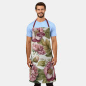 イングリッシュガーデンフローラあじさい牡丹ピンクマザー エプロン (着用した状態)