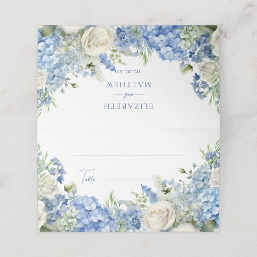 イングリッシュガーデンブルーアジデンシアホワイトローズ結婚ズ プレイスカード (外部開封)