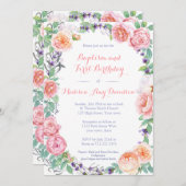 イングリッシュガーデン花模様バプテスマ1歳パーティー 招待状 (正面/裏面)