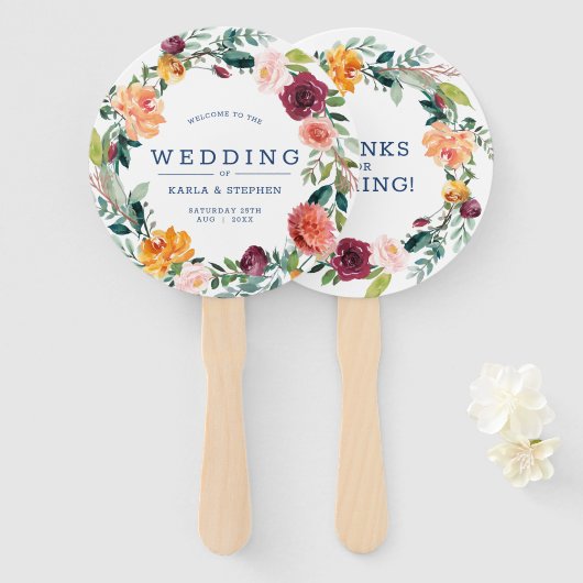 イングリッシュガーデン花結婚リースデザイン ハンドファン (正面&裏面)