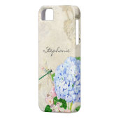 イングリッシュガーデン、ブルーnピンクアジサイ水彩色 Case-Mate iPhoneケース (裏面左)