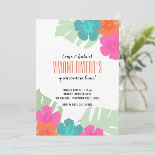 イングリッシュキンセアニラ熱帯ルアウ（ハワイ式宴会）明るいフローラ 招待状 (スタンド正面)