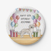 イングリッシュクリームゴールデンレトリエカラフルバー誕生日 ペーパープレート (正面)