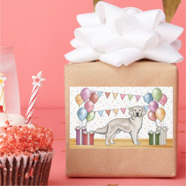 イングリッシュクリームゴールデンレトリエカラフルバー誕生日 長方形シール