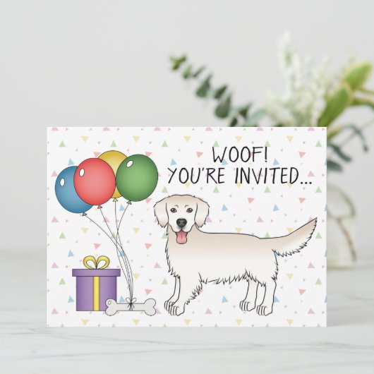 イングリッシュクリームゴールデンレトリバーかわいい犬 – 誕生日 招待状 (スタンド正面)