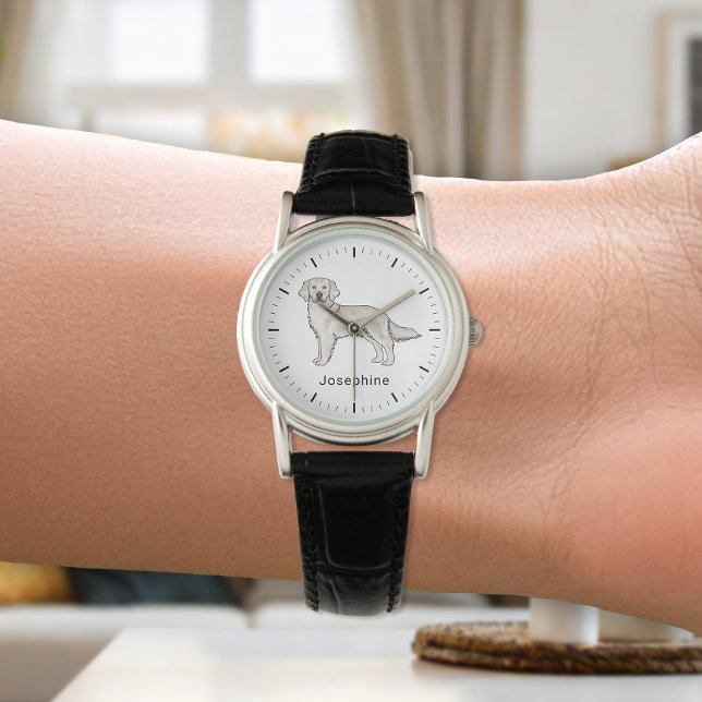 イングリッシュクリームゴールデンレトリバードッグと名前をカスタムする 腕時計 (クリエイターアップロード済み)