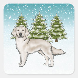 イングリッシュクリームゴールデンレトリバー 犬 ブルー クリスマス スクエアシール