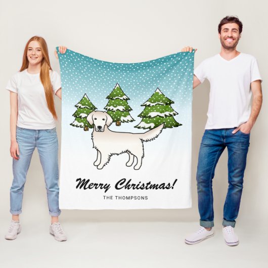 イングリッシュクリームゴールデンレトリバーin冬&文字 フリースブランケット (インサイチュ)