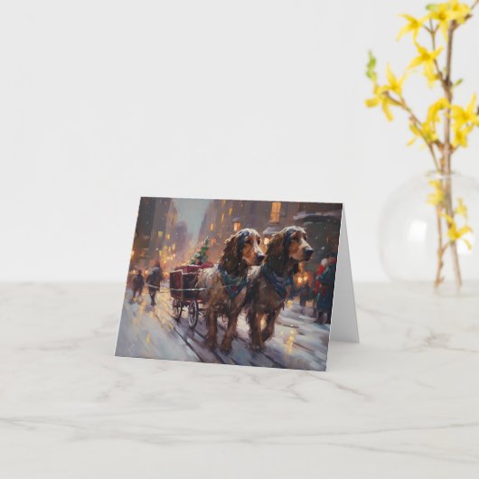 イングリッシュコッカースパニエル犬クリスマスフェスティバルシーズン カード (黄色い花)