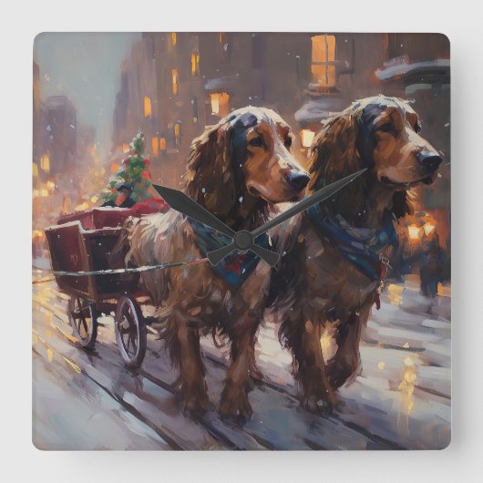 イングリッシュコッカースパニエル犬クリスマスフェスティバルシーズン スクエア壁時計 (正面)