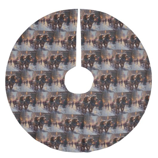 イングリッシュコッカースパニエル犬クリスマスフェスティバルシーズン ブラッシュドポリエステルツリースカート (正面)