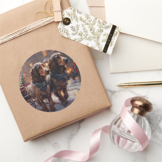 イングリッシュコッカースパニエル犬クリスマスフェスティバルシーズン ラウンドシール (ギフト)