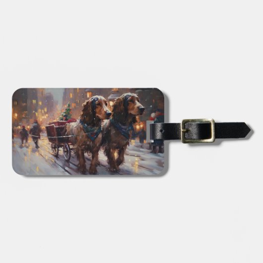イングリッシュコッカースパニエル犬クリスマスフェスティバルシーズン ラゲッジタグ (正面横)