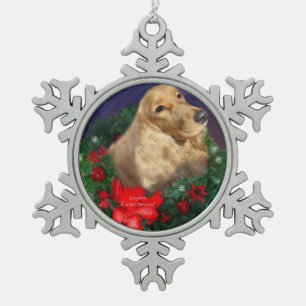 イングリッシュコッカースパニエル犬クリスマス スノーフレークピューターオーナメント