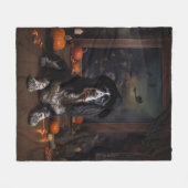 イングリッシュコッカースパニエル犬パンプキンハロウィンホラー フリースブランケット (正面(横))