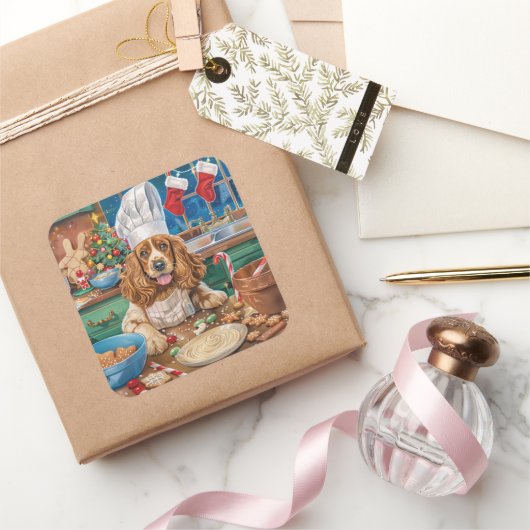 イングリッシュコッカースパニエル犬ホリデーベーキング:クリスマス スクエアシール (ギフト)