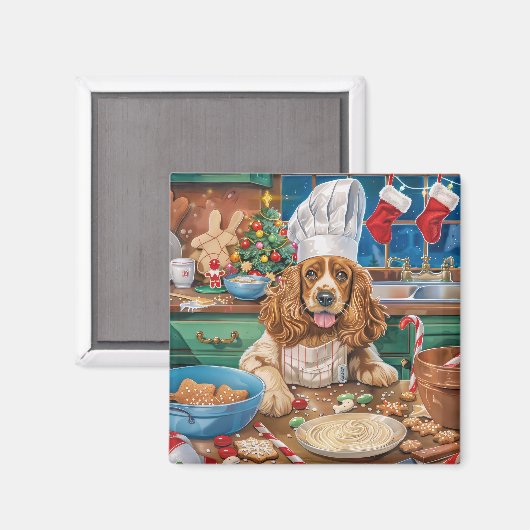 イングリッシュコッカースパニエル犬ホリデーベーキング:クリスマス マグネット (正面/裏面)