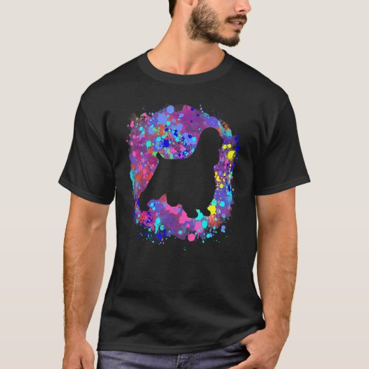 イングリッシュコッカースパニエル ピンクの水彩画アート Tシャツ (正面)