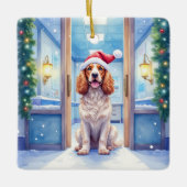 イングリッシュコッカースパニエル 看護師ステーション サンタ帽 セラミックオーナメント (正面)