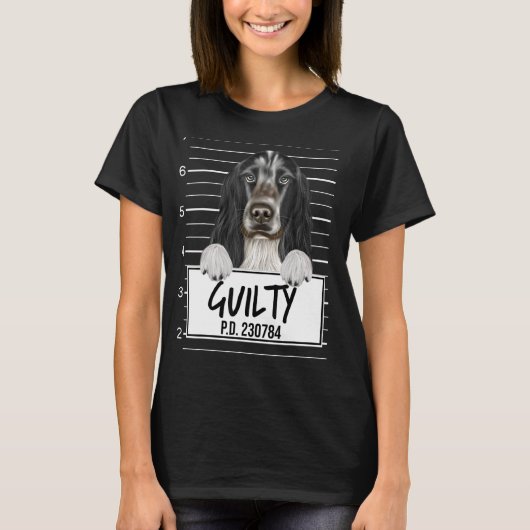 イングリッシュコッカースパニエル Mugshot 有罪の犬 Tシャツ (正面)