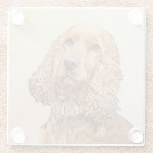 イングリッシュコッカー絵画スパニエル犬ズ – オリジナルドッグアート ガラスコースター (裏面)