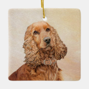 イングリッシュコッカー絵画スパニエル犬ズ – オリジナルドッグアート セラミックオーナメント