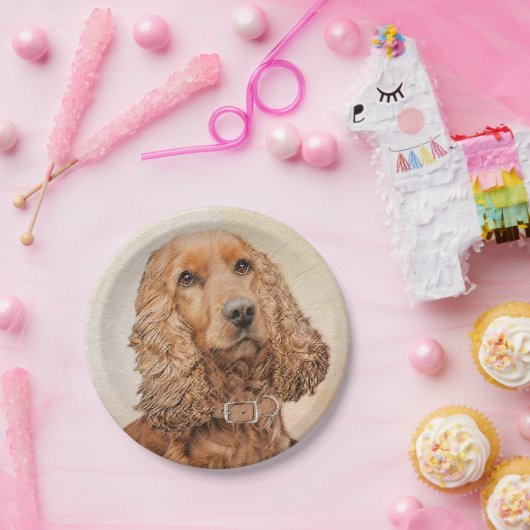 イングリッシュコッカー絵画スパニエル犬ズ – オリジナルドッグアート ペーパープレート (パーティー)