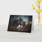 イングリッシュスプリンガースパニエル犬ハロウィンホラー カード (黄色い花)