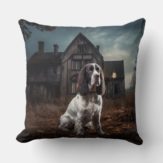 イングリッシュスプリンガースパニエル犬ハロウィンホラー クッション (正面)