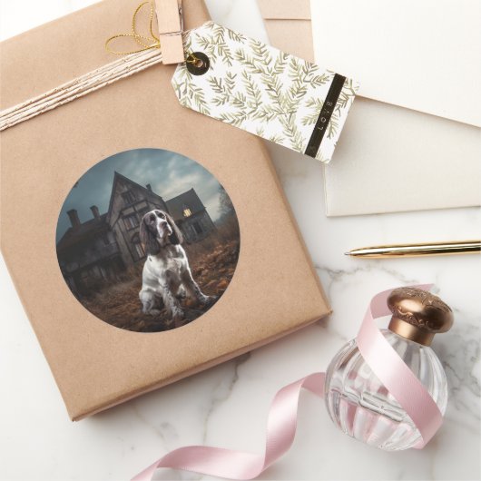 イングリッシュスプリンガースパニエル犬ハロウィンホラー ラウンドシール (ギフト)