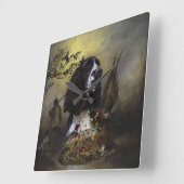 イングリッシュスリンガースパニエル犬とキジ スクエア壁時計 (傾斜)