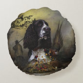 イングリッシュスリンガースパニエル犬とキジ ラウンドクッション (裏面)