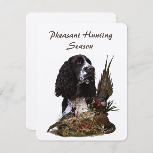 イングリッシュスリンガースパニエル犬とキジ 招待状 (正面/裏面)