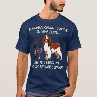 イングリッシュスリンガースパニエル犬とワインおもしろい犬  Tシャツ